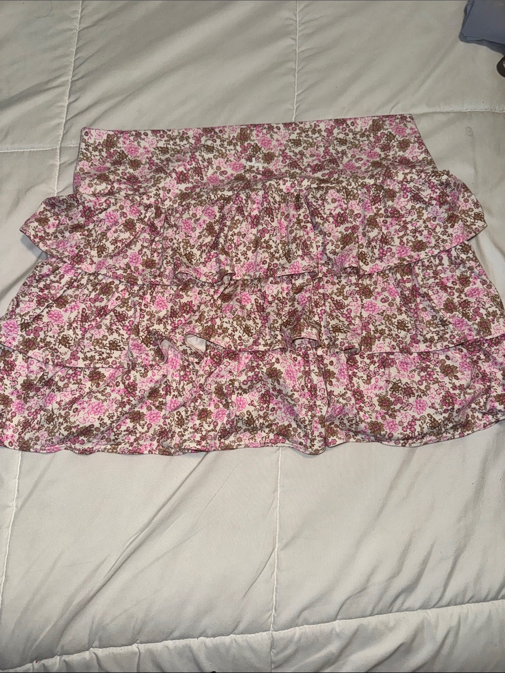 JoyLab Pink and Brown Tiered Floral Mini Skirt